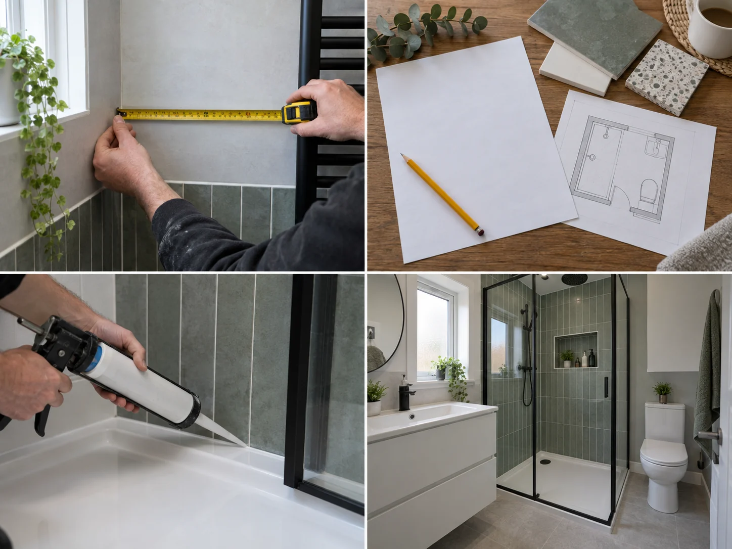 Compact modern shower room with vanity storage